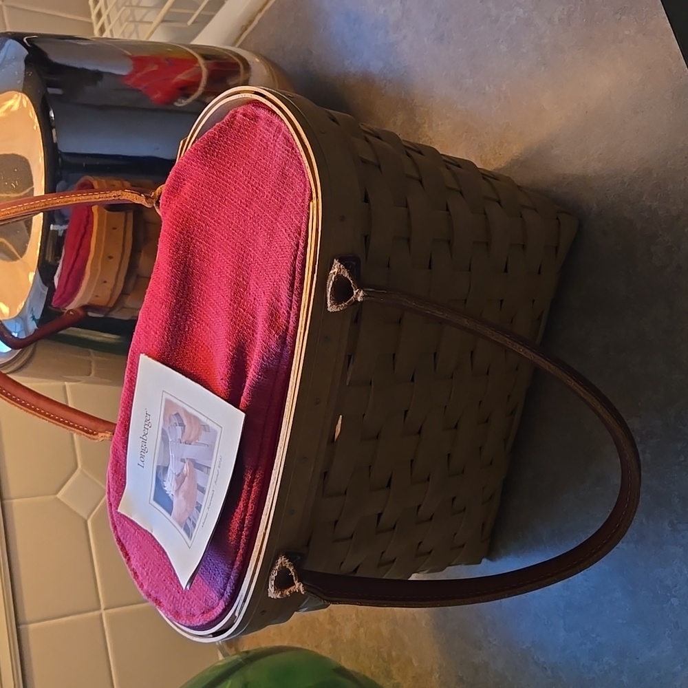 Vintage Longaberger Tote Handbag with Fabric Insert Leather Handles